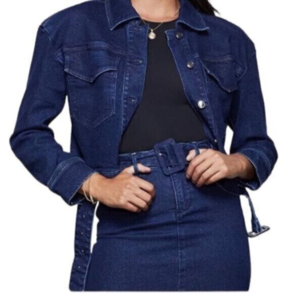 NWT Good American | 70’s icon Belted Denim Short Jacket Size Small - Picture 1 of 14